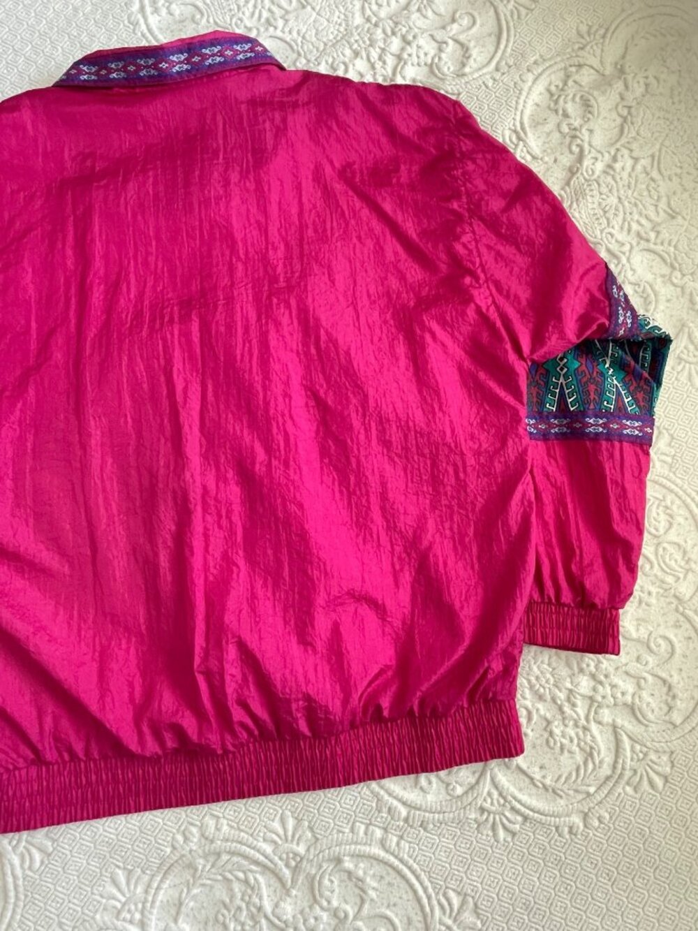 Vintage 1993 Bocco Colorful Aztec Ribbon 100% Nylon Lined Windbreaker Jacket LRG - Picture 13 of 14